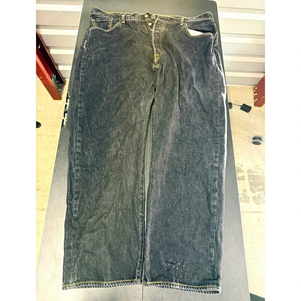 Levi's Men's Black Dark Wash Denim Jeans Straight Regular Fit Mid Rise Button
